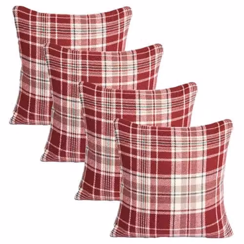 OHS Red Dorset Woven Check Square Cushion Covers, Set of 4, W/D/H: 45 x 45 x 45 cm – 1