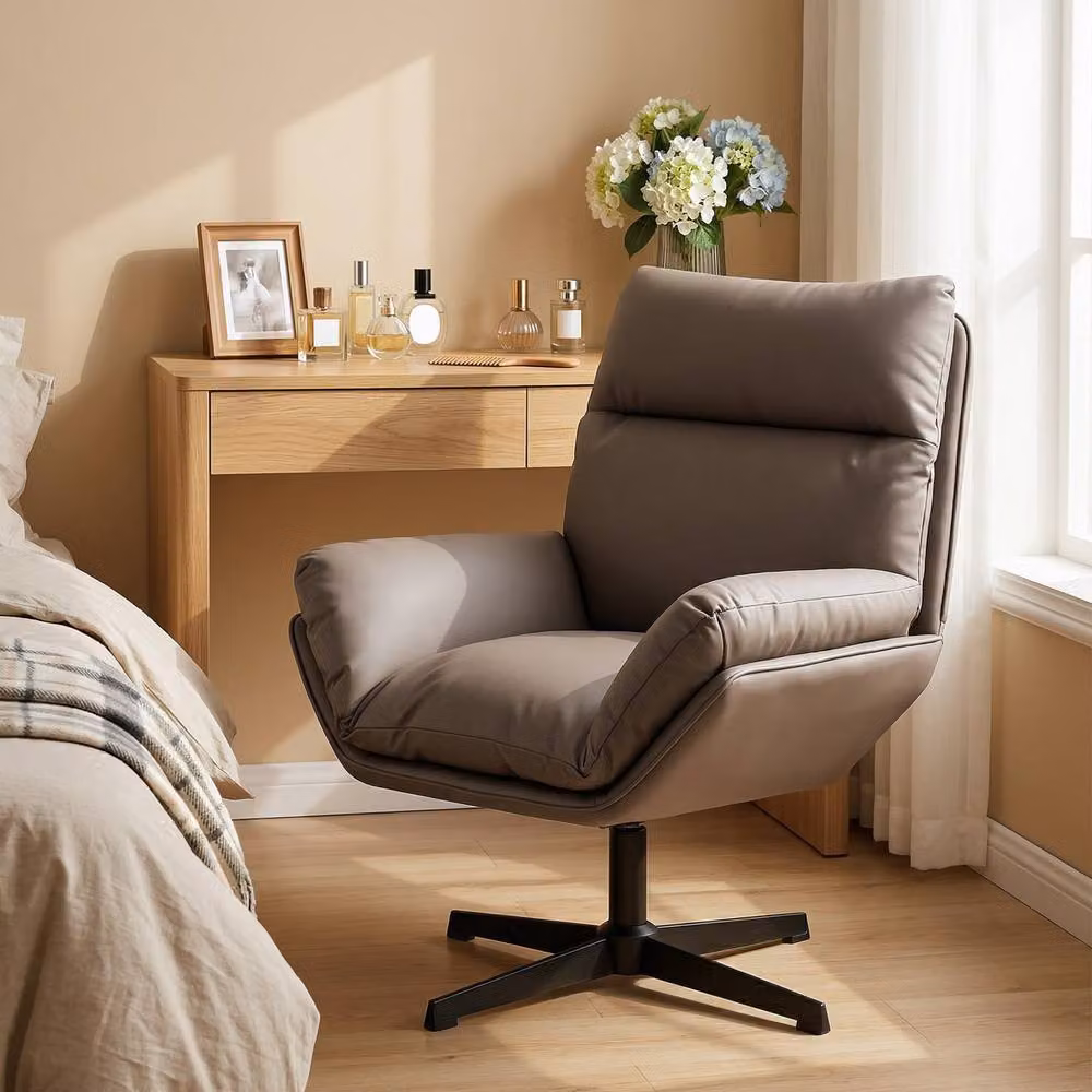 STILVORA Brown Synthetic Leather Swivel Armchair with Metal Frame – 2