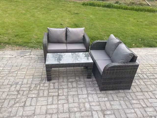Fimous Wicker Rattan Outdoor Garden Furniture Set with Rectangular Coffee Table in Dark Grey