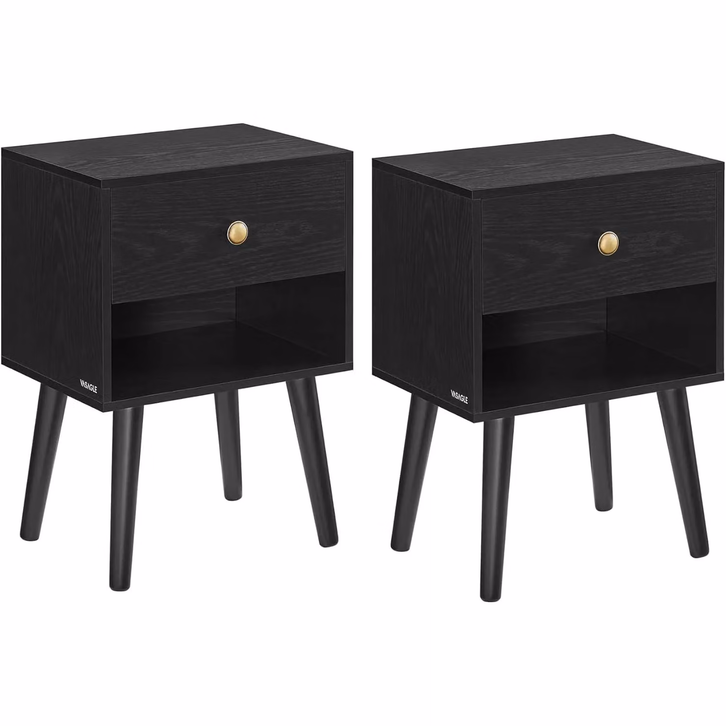 VASAGLE Set of 2 Black Bedside Tables with Storage Drawer and Solid Wood Legs – 4