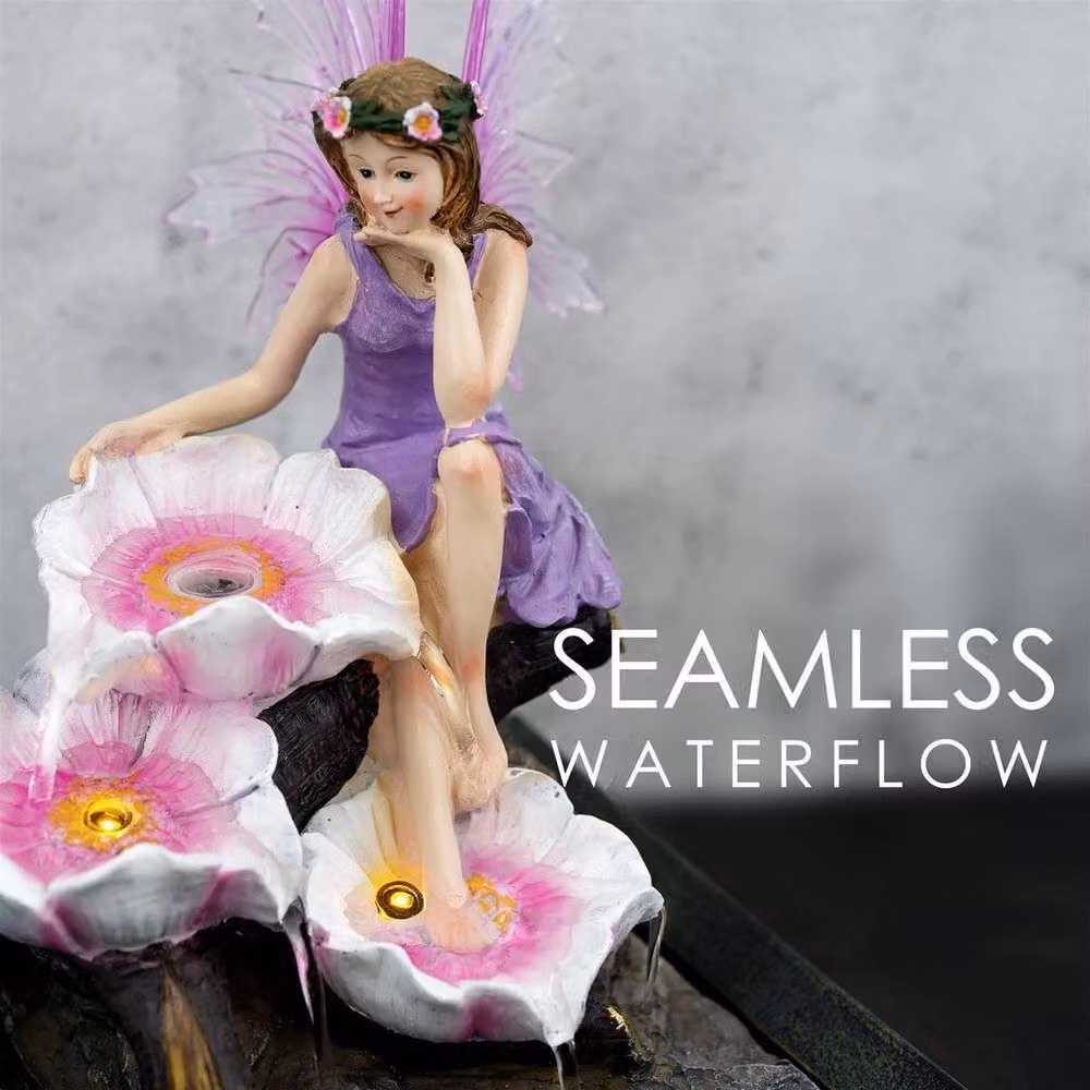 FLAVORA Tabletop LED Indoor Floral Waterfall Fountain in Black, Purple or Pink – 3