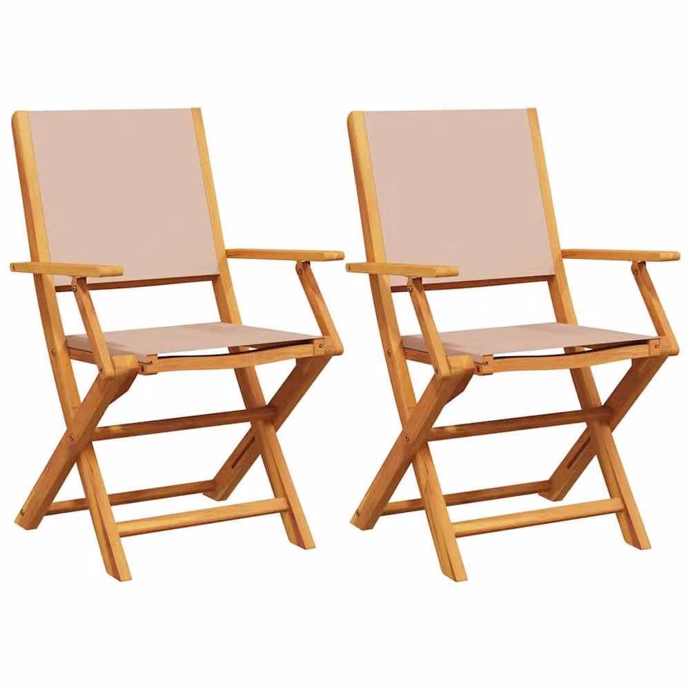 Berkfield Home Beautiful Garden Chairs, Set of 2, Taupe Acacia Wood and Fabric – 2