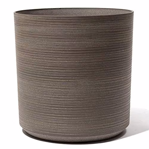 Primrose Garden Ginger Patterned Cylinder Stone-Effect Resin Planter in Brown, Beige and Grey, Height: 43 cm