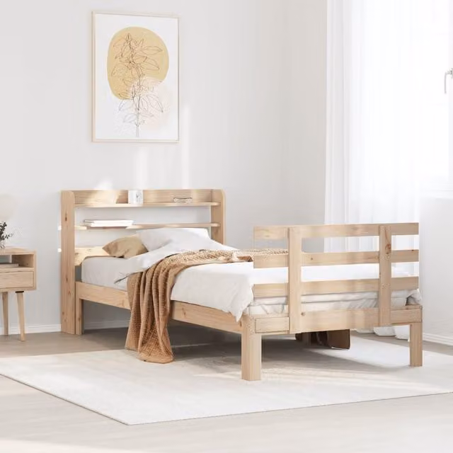 Berkfield Home Rustic Pine Bed Frame with Headboard and Side Compartments, Brown, W/D/H: 100 x 200 cm