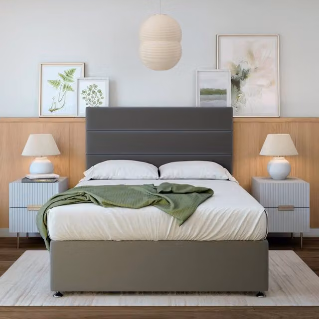 Bedmaster Plush Velvet Upholstered Divan Base with Storage Drawers and Lined Headboard, 180 cm, Graphite