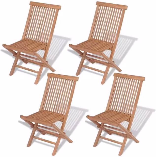 Berkfield Home Set of 4 Folding Garden Chairs in Brown Solid Teak Wood – 1