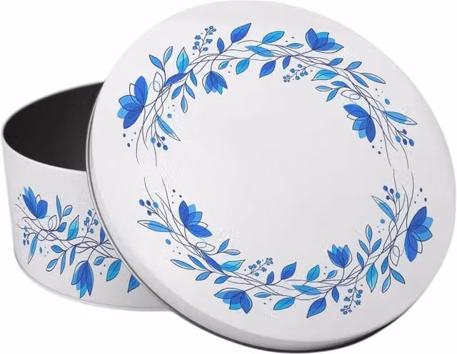 Purely Home Blue Petals Small Round Cake Tin in Blue and White