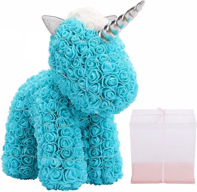 Living and Home Blue Rose Unicorn Gift with LED Light and Gift Box, 36 cm – 1