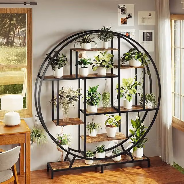 EONLION 7-Tiered Industrial Metal Plant Stand with Grow Light in Brown, W: 120 cm, D: 40 cm, H: 161 cm – 1