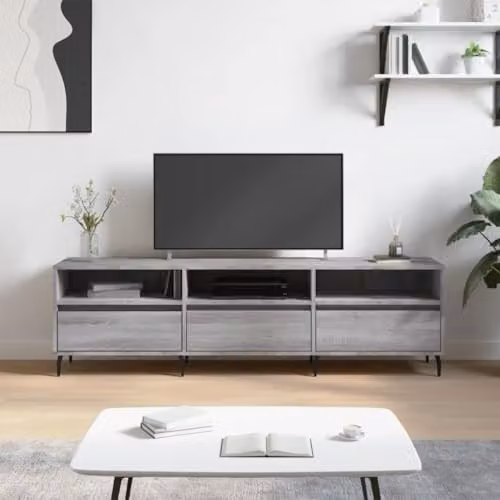 vidaXL Modern Grey Sonoma TV Cabinet in Engineered Wood W/D/H: 150 x 30 x 44.5 cm – 2
