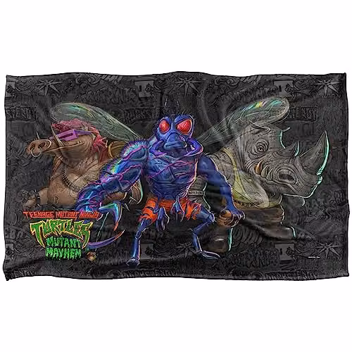 LOGOVISION Teenage Mutant Ninja Turtles Mutant Mayhem Mutant Baddies and Patches Multicolour Fleece Blanket – 1