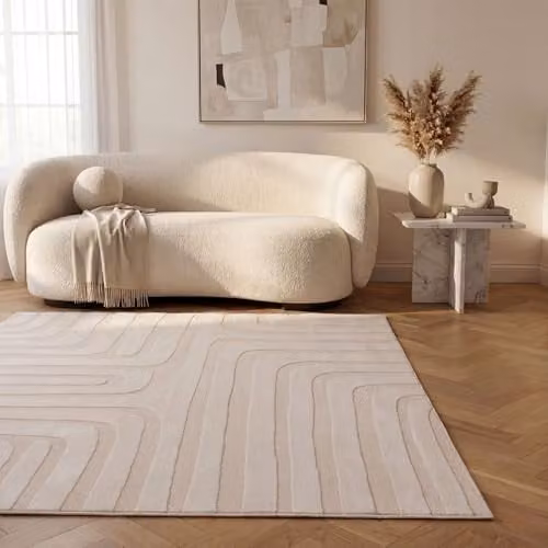 THE RUGS Loft Collection Modern Textured Geometric Living Room Rug in Beige, W: 80 cm, L: 300 cm – 2