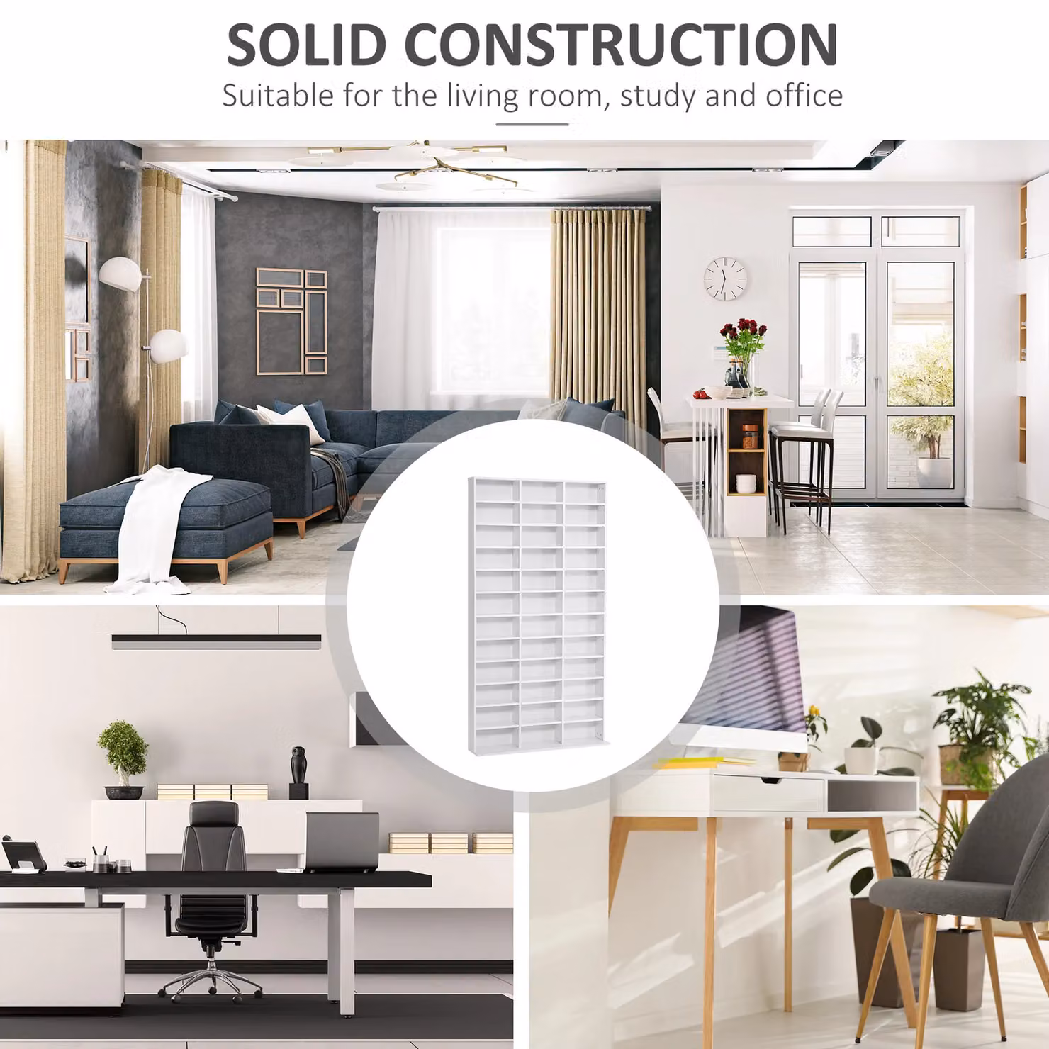 HOMCOM Modern White Wooden CD and DVD Media Storage Unit with Adjustable Shelves, W: 89 cm, H: 130.5 cm – 3