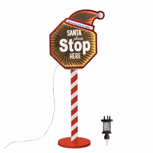 Samuel Alexander Santa Stop Here Christmas Infinity Mirror LED Decoration in Red and White, 80 cm – 2
