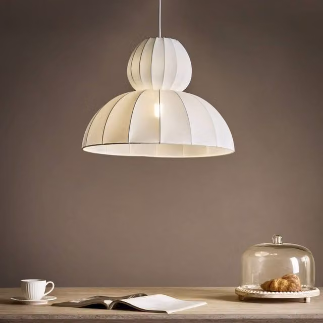 Wyld and Coco Modern White Faux Silk Dome Pendant Lamp with Height Adjustment