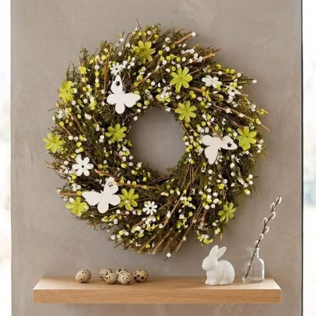 Garden Greatness Springtime Twig Floral Butterfly Wreath, Multicolour, Diameter: 40 cm
