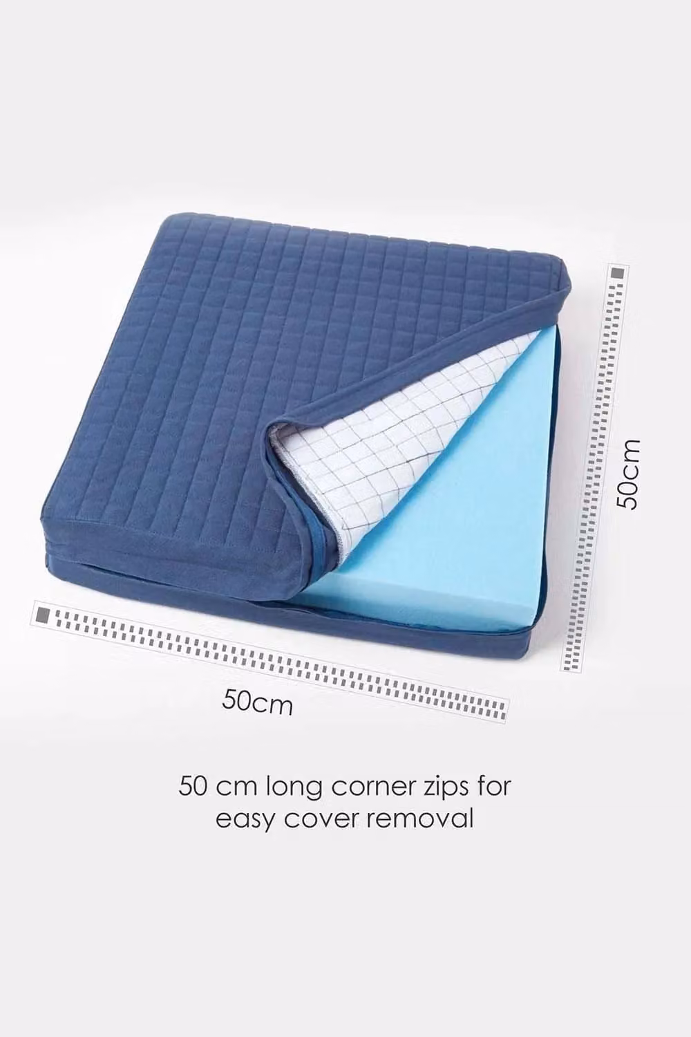 Homescapes Navy Blue Quilted Cotton Armchair Booster Cushion Cover, W/D/H: 50 x 50 x 0 cm – 3