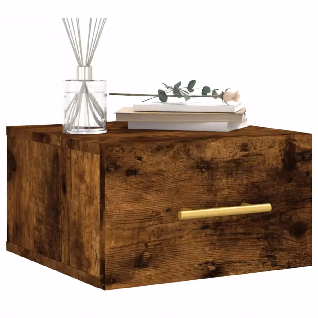 Berkfield Home Set of 2 Wall-mounted Bedside Cabinets in Smoked Oak Brown, W/D/H: 35 x 35 x 20 cm – 3