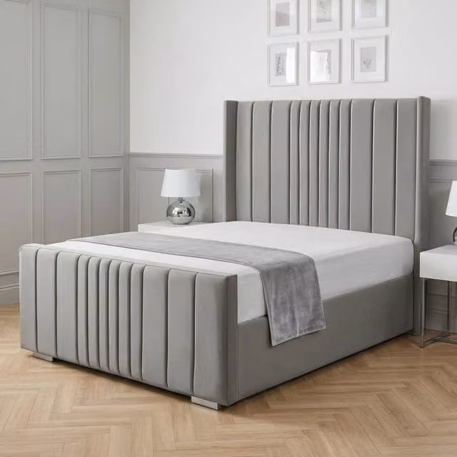 Living Comfort Bedz Cambridge Wingback Upholstered Velvet Bed in Grey, W/D/H: 120 x 200 cm