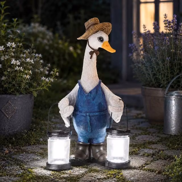 Marco Paul Multicolour Solar Light Duck with Lanterns Resin Garden Ornament – 1