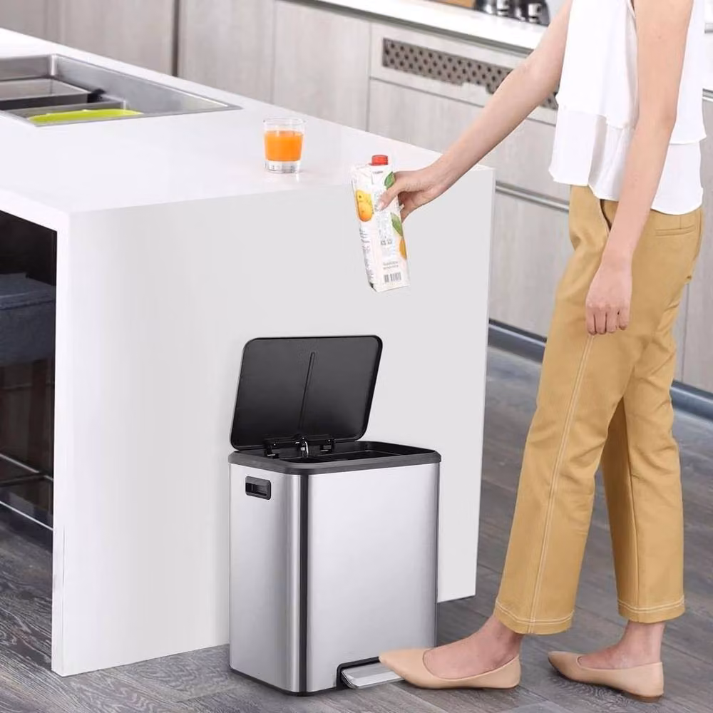 KORVIXA 30L Stainless Steel Kitchen Recycling Bin with Pedal, Silver, W/D/H: 100 x 100 x 100 cm – 3
