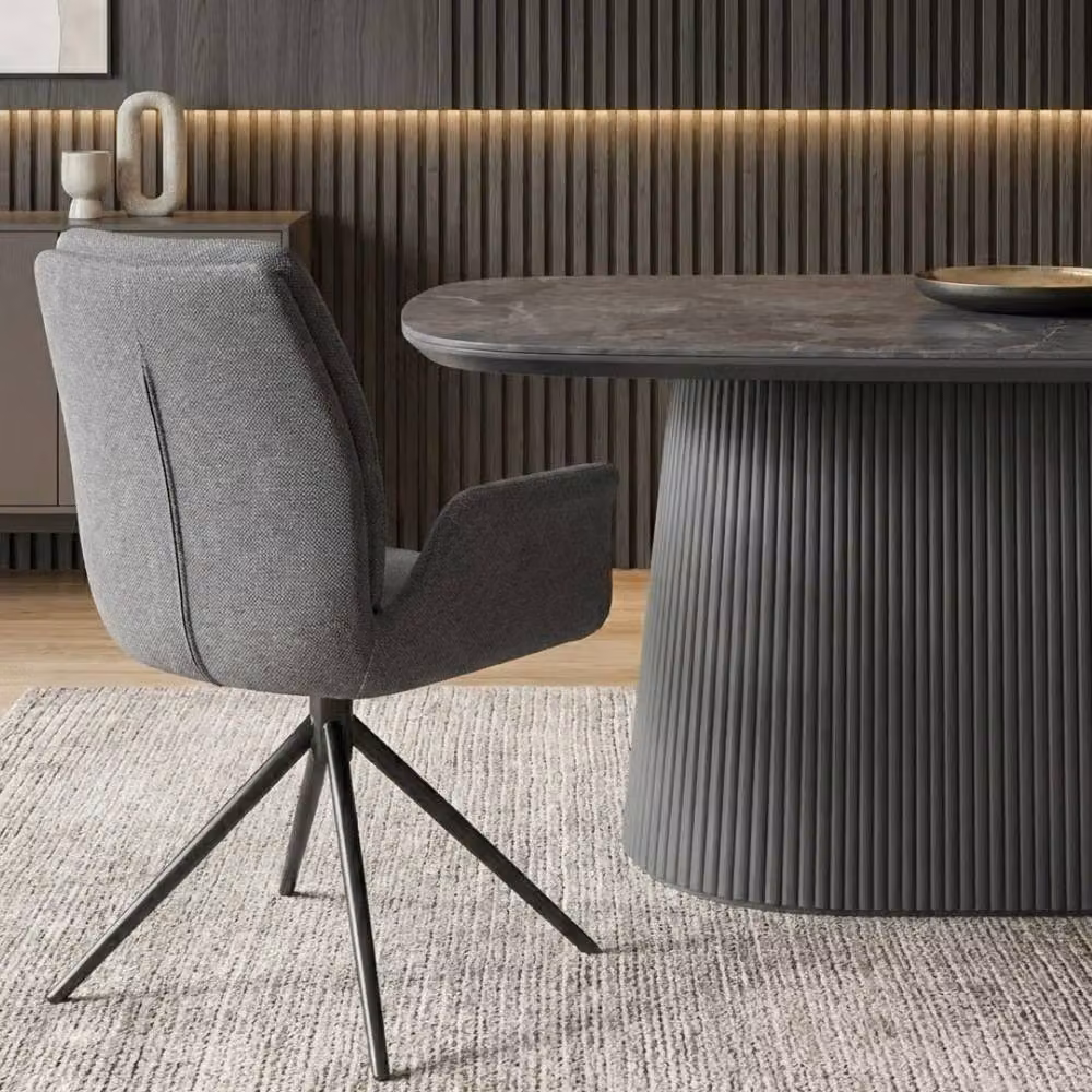 HOME LUXE INTERIOR Davos 180cm Grey Ceramic Oval Dining Table and 6 Fairmont Grey Swivel Chairs – 5
