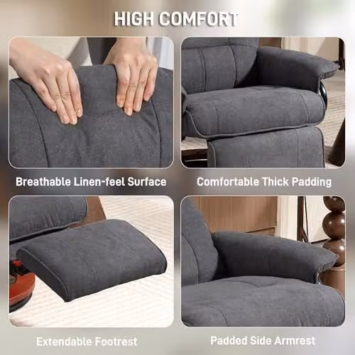 HOMCOM 360 Degree Swivel Recliner Chair with Ottoman and Armrests, Grey Fabric – 5