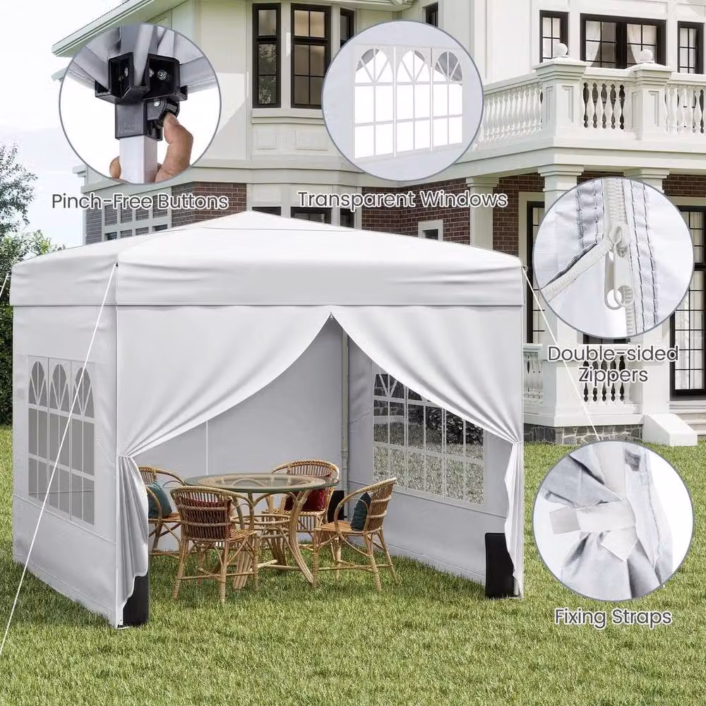 EONLION Commercial Pop Up Canopy Tent with 4 Sidewalls, White and Silver, W/D: 290 x 290 cm – 3