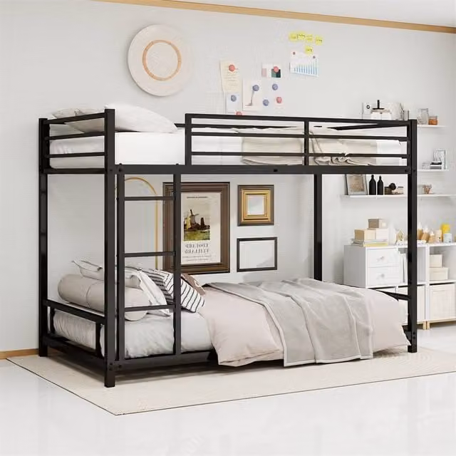 Direct Wicker Black Metal Two-Level Bunk Bed for Children with Safety Railing and Ladder, W/D/H: 90 x 190 x 160.5 cm – 1