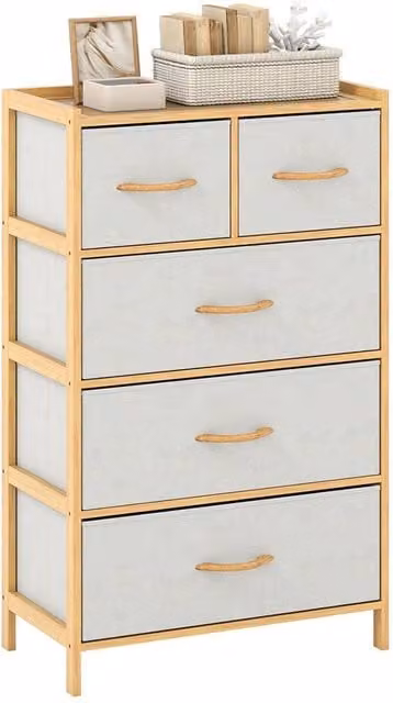 Kelvenix 5-Drawer Bamboo Chest of Drawers in White