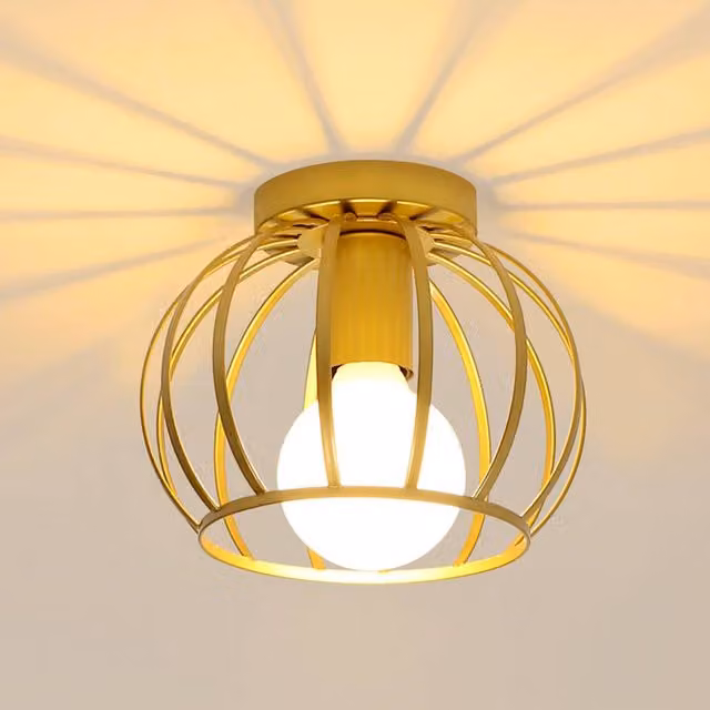 COMELY Vintage Semi Flush Mount Ceiling Light in Gold/Brass and Black with E27 Base