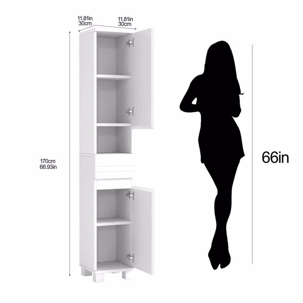 FORGEVIO White Freestanding Bathroom Tallboy Storage Cabinet with Internal Shelves and Drawers – 2