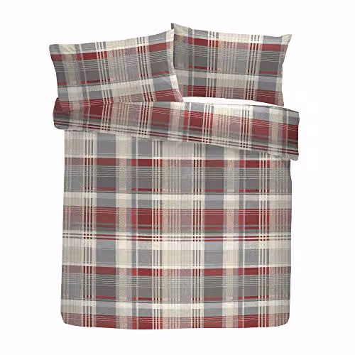 Dreams & Drapes Connolly Red and Grey Multicolour Checked Cotton Flannelette Duvet Cover and Pillowcase Set, W/D/H: 180 x 200 cm – 4