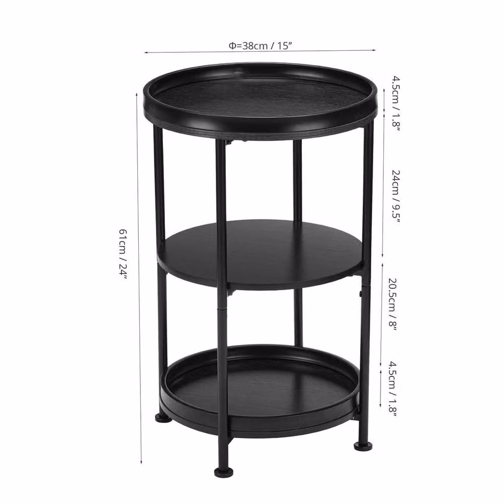 FORGEVIO Industrial Nordic 3-Tier Round Side Table in Black Metal – 2
