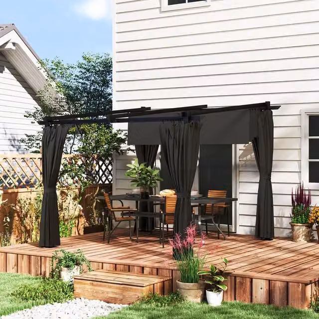 Outsunny Outdoor Pergola with Retractable Roof and Sidewalls, Dark Grey, W/D/H: 300 x 300 x 300 cm