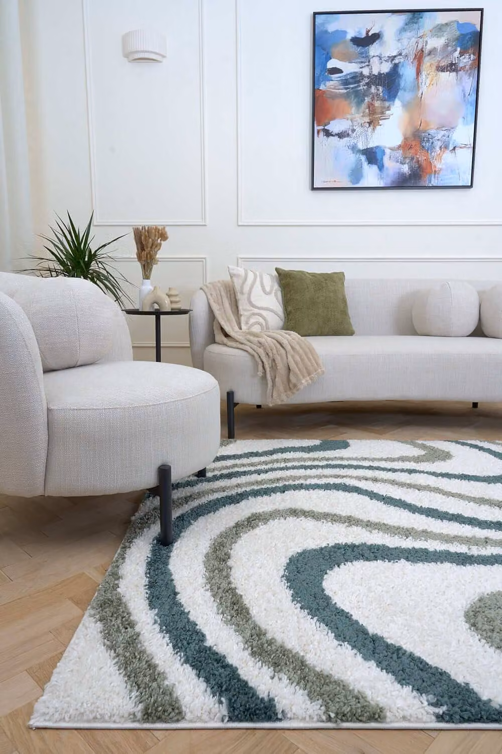 THE RUGS Moodi Wavy Design Shaggy Soft High Pile Living Room Rug in Green, W: 160 cm, D: 230 cm – 2