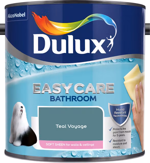 Dulux Easycare Bathroom Mould Resistant Soft Sheen Paint - Petrol Blue - 2.5L – 3