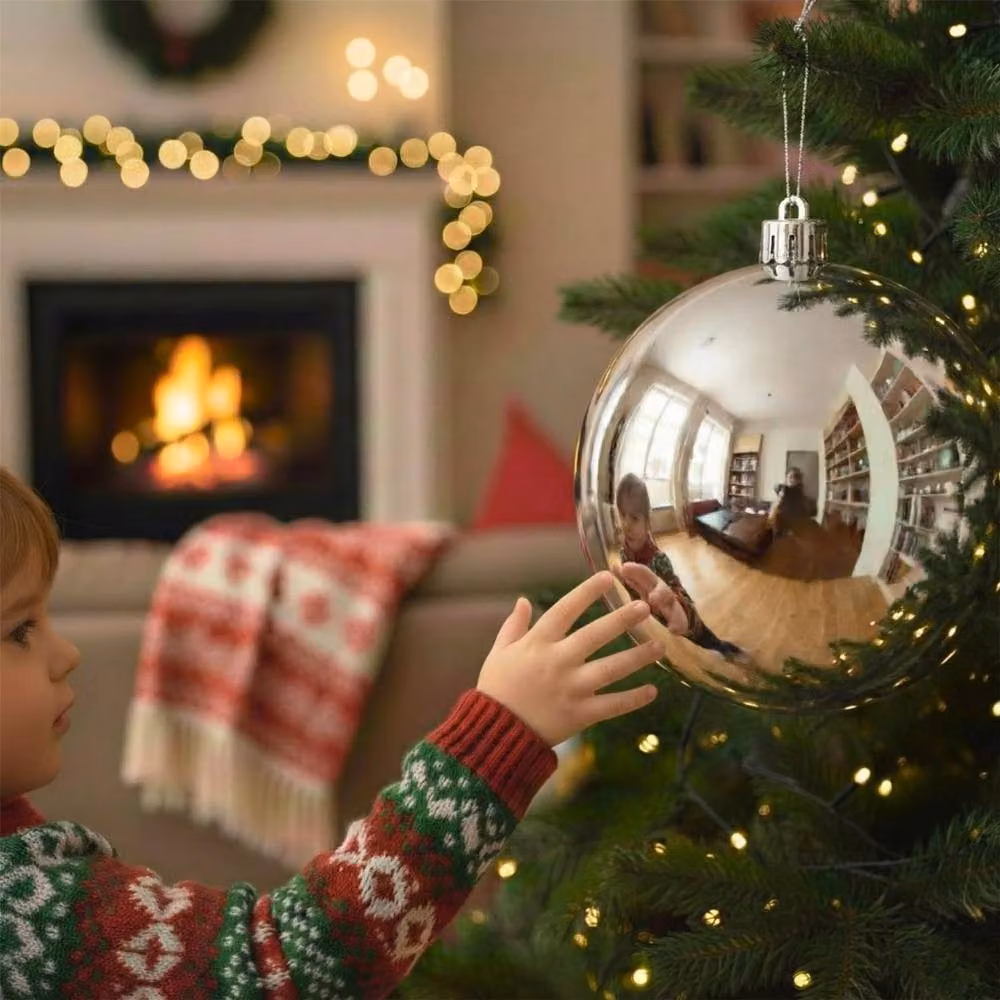 Shatchi Silver Round Plastic Christmas Bauble, Diameter: 20 cm – 6