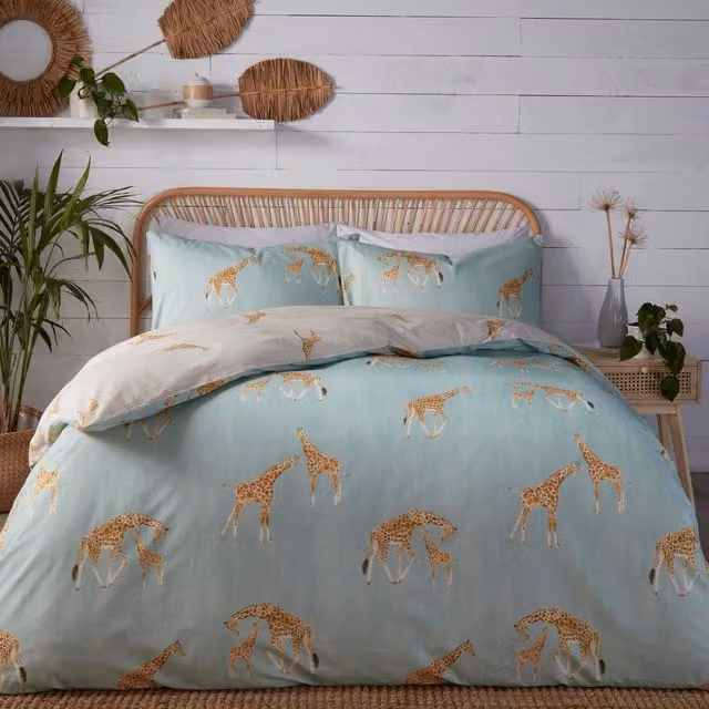 Terrys Fusion Milo Giraffe Reversible Duckegg Blue Childrens Duvet Cover Bedding Set