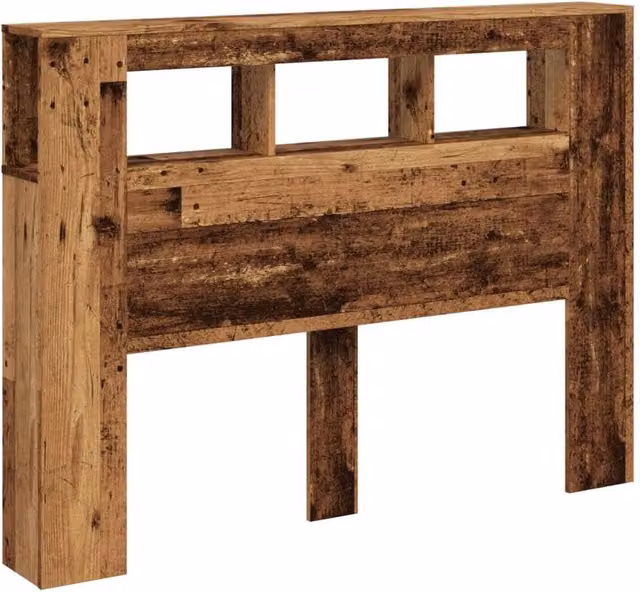 Berkfield Home LED Headboard in Brown Old Wood with Integrated Lighting and Bedside Shelf, W: 140 cm, D: 18.5 cm, H: 103.5 cm