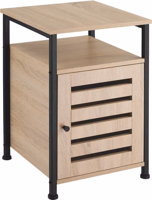 tectake Cork Industrial Bedside Cabinet in Oak Sonoma and Brown with Silver Metal Details
