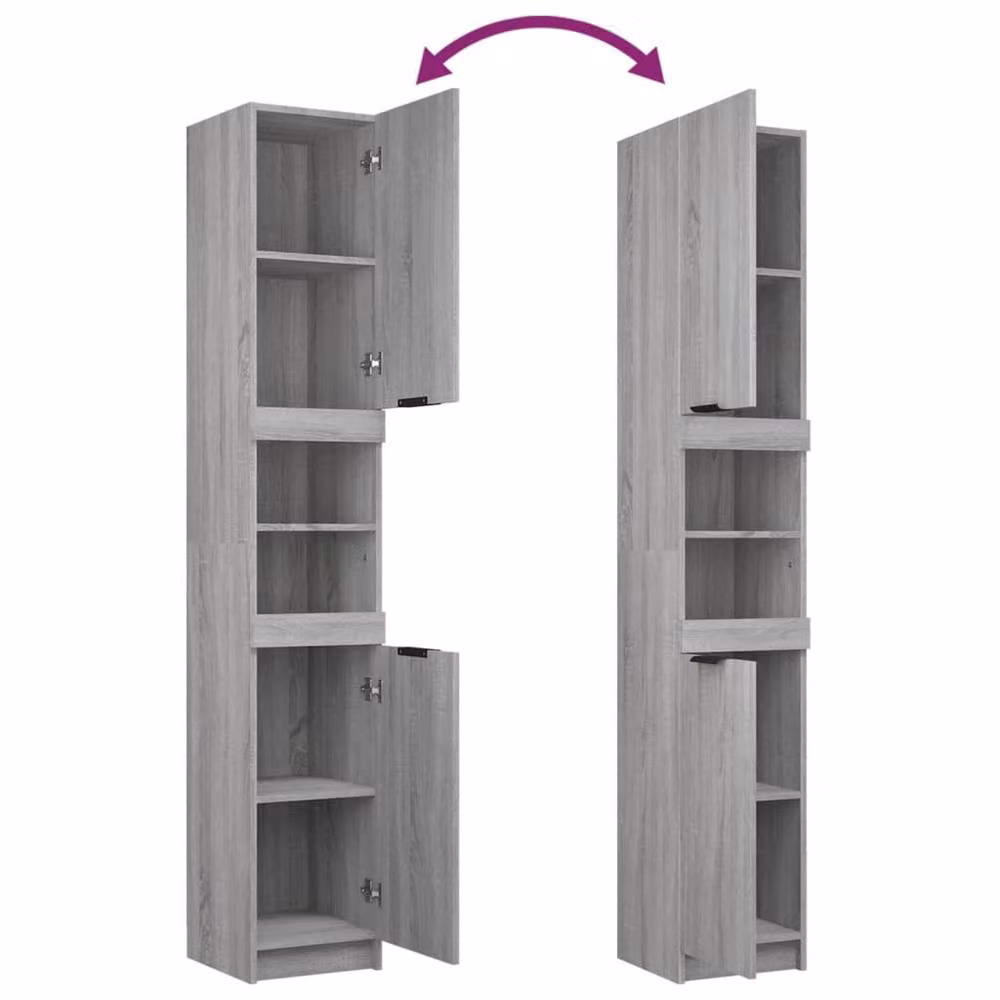 Berkfield Home 4 Piece Modern Grey Bathroom Cabinet Set with LED Lighting and Mirror – 3