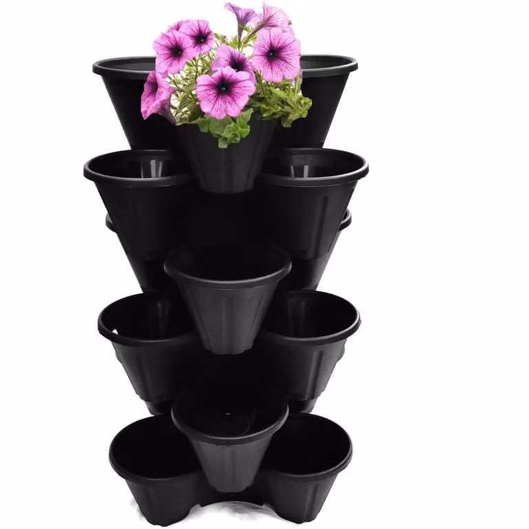 Kelvenix Ebony Strawberry Planter Trio Stacking Outdoor Tub in Black