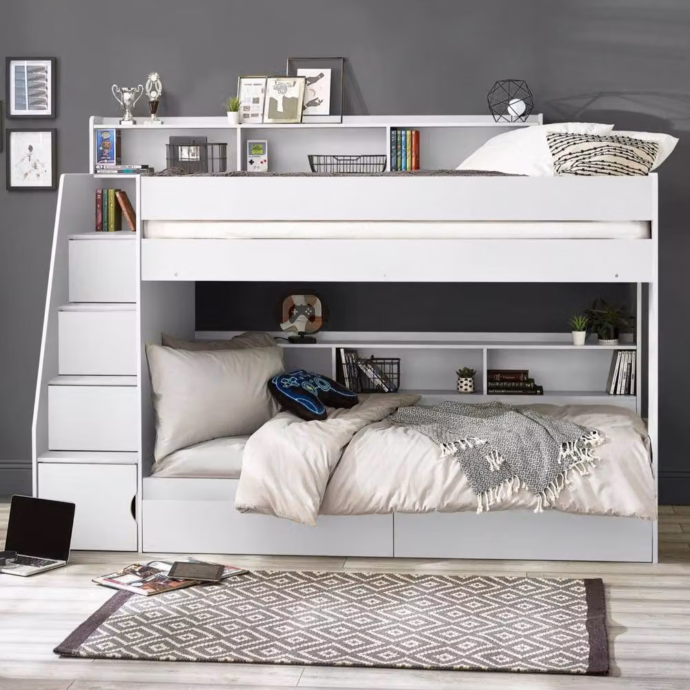 Cheshire Solid Pine Single Staircase Bunk Bed in White – 2
