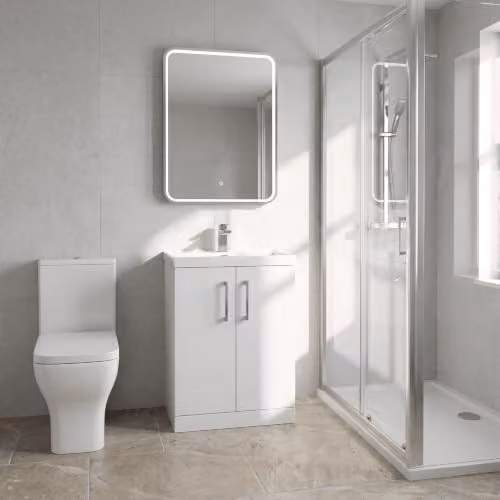 Balterley Pershall Modern Floor Standing 2 Door Vanity Unit with Thin Edge Ceramic Basin, Matt White, W: 60 cm, H: 85 cm, D: 34 cm – 2