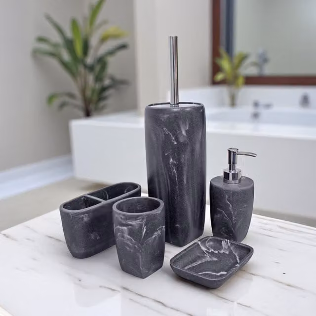 Showerdrape Octavia 5 Piece Grey Marble and Chrome Bathroom Accessory Set