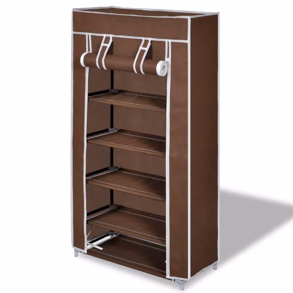Berkfield Home Fabric Shoe Cabinet with Cover, Brown, W: 58 cm, D: 28 cm, H: 106 cm – 2