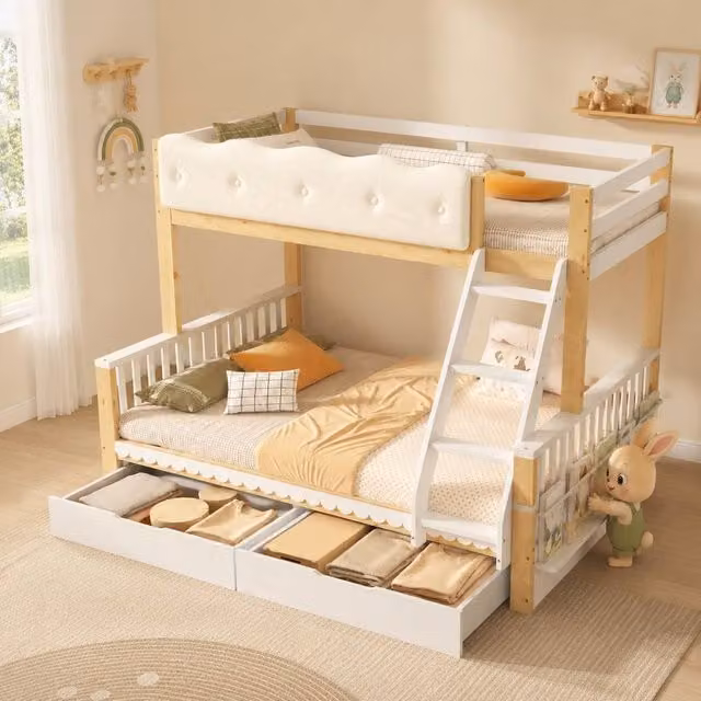 STILVORA Childrens Angled Bunk Bed with Drawers and Bedside Shelf in White (90x190 cm) – 1