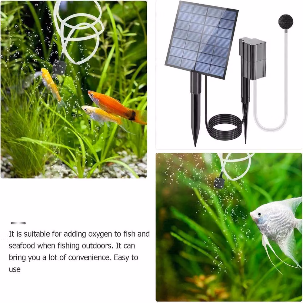 FLAVORA Solar Aquarium Air Pump Aerator, Black, 7V 2.5W Adjustable – 4
