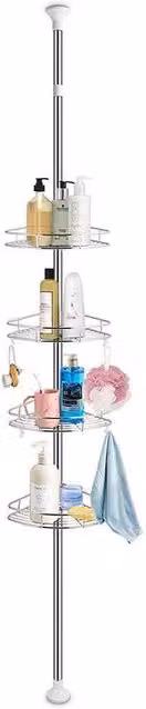 FORGEVIO 4 Tier Non Rust Telescopic Bathroom Corner Shelf, Silver, W: 180 cm, H: 180 cm